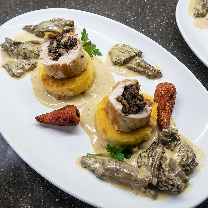 Chicken ballotine with morels
