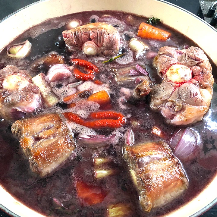 Braising oxtail