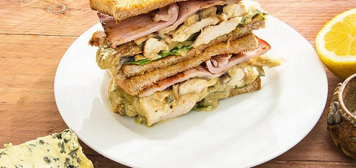 Chicken bacon blue cheese mushroom toasted sandwich