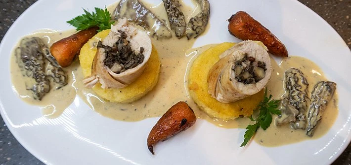 Chicken ballotine with morels