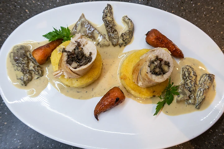 Chicken ballotine with morels