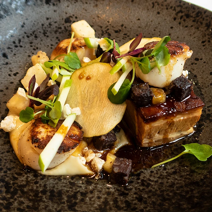 Scallops and pork belly